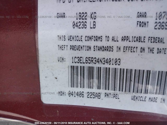 1C3EL65R34N340103 - 2004 CHRYSLER SEBRING LIMITED RED photo 9