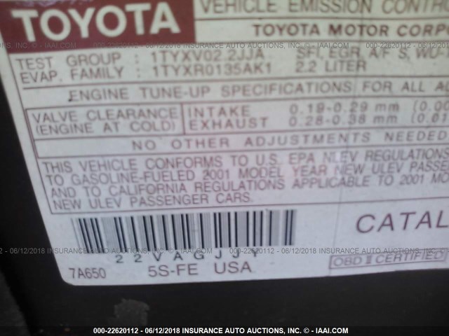4T1BG22K81U056708 - 2001 TOYOTA CAMRY CE/LE/XLE RED photo 9