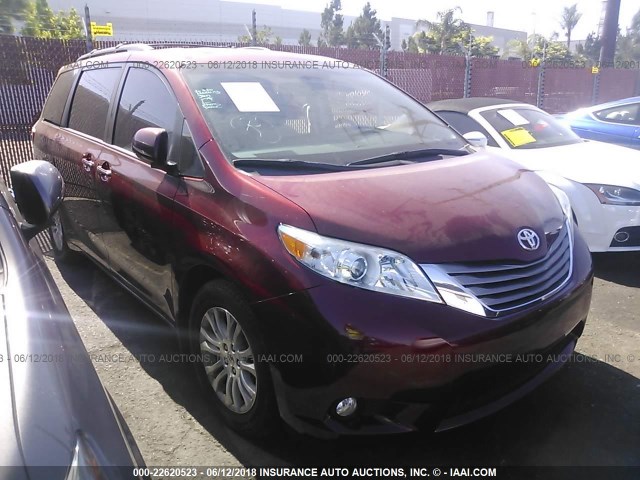 5TDYK3DC3GS730933 - 2016 TOYOTA SIENNA XLE/LIMITED BURGUNDY photo 1