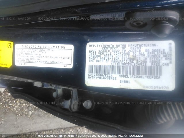 4T1BE30K33U234932 - 2003 TOYOTA CAMRY LE/XLE/SE 深蓝色 照片 9