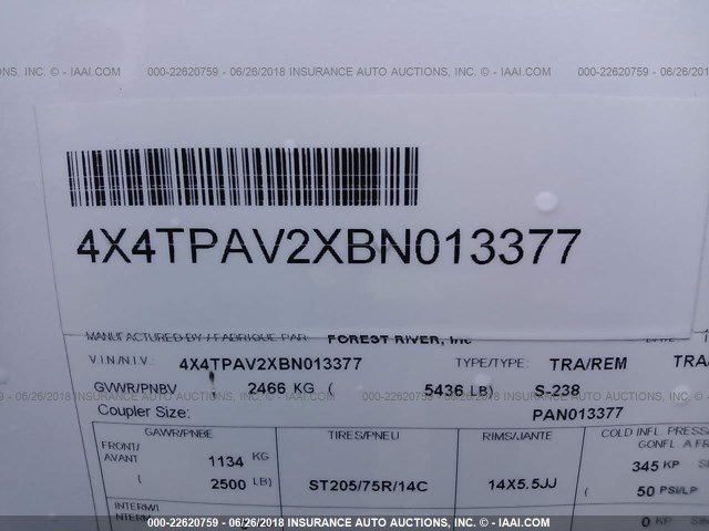 4X4TPAV2XBN013377 - 2011 FOREST RIVER PALOMINO STAMPEDE  白色 照片 9