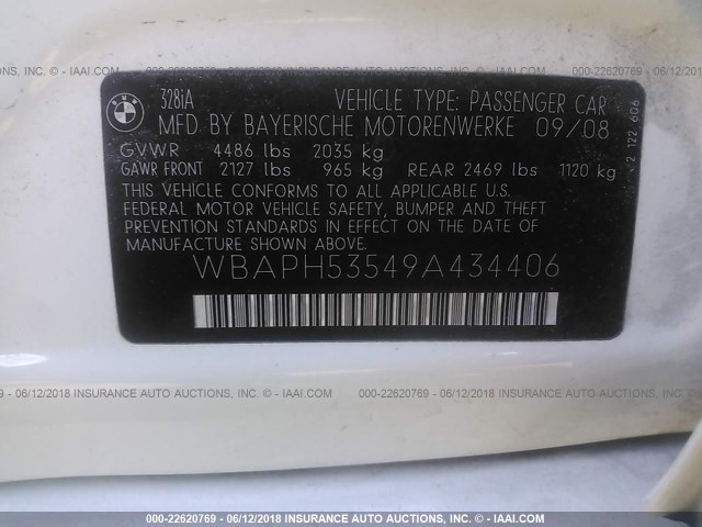 WBAPH53549A434406 - 2009 BMW 328 I SULEV WHITE photo 9