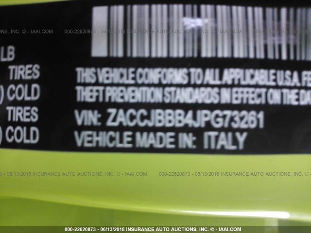 ZACCJBBB4JPG73261 - 2018 JEEP RENEGADE LATITUDE GREEN photo 9