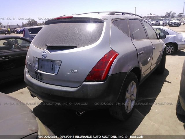 JN8AZ08T84W228473 - 2004 NISSAN MURANO SL/SE SILVER photo 4