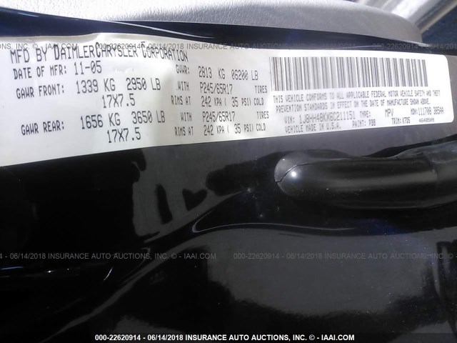 1J8HH48KX6C211151 - 2006 JEEP COMMANDER BLUE photo 9