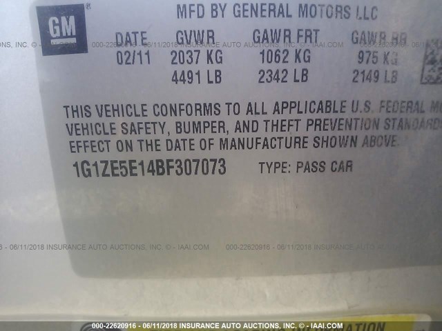 1G1ZE5E14BF307073 - 2011 CHEVROLET MALIBU LTZ 银色 照片 9