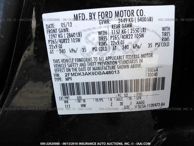 2FMDK3AK9DBA48013 - 2013 FORD EDGE SPORT BLACK photo 9