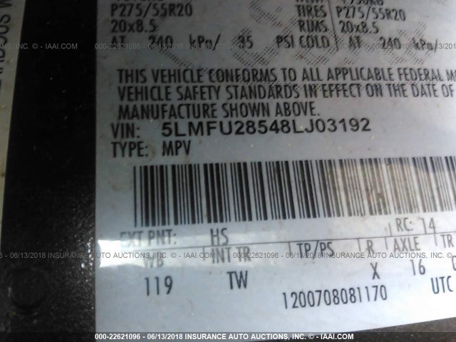 5LMFU28548LJ03192 - 2008 LINCOLN NAVIGATOR BROWN photo 9