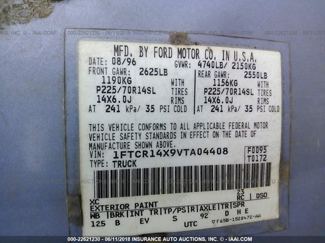 1FTCR14X9VTA04408 - 1997 FORD RANGER SUPER CAB BLUE photo 9