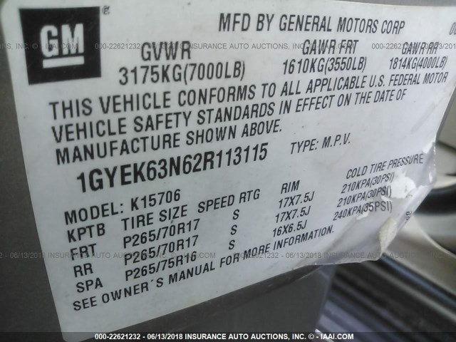 1GYEK63N62R113115 - 2002 CADILLAC ESCALADE LUXURY ბეჟი ფოტო 9