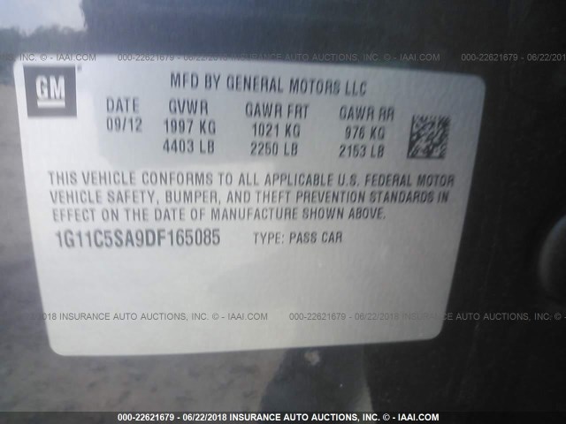 1G11C5SA9DF165085 - 2013 CHEVROLET MALIBU 1LT 灰色 照片 9