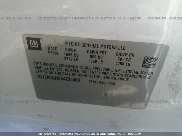 1G1JA5SH6E4234489 - 2014 CHEVROLET SONIC LS WHITE photo 9