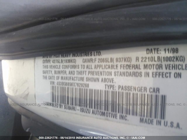 4S3BG6856X7629268 - 1999 SUBARU LEGACY OUTBACK/SSV/LIMITED/30TH SILVER photo 9