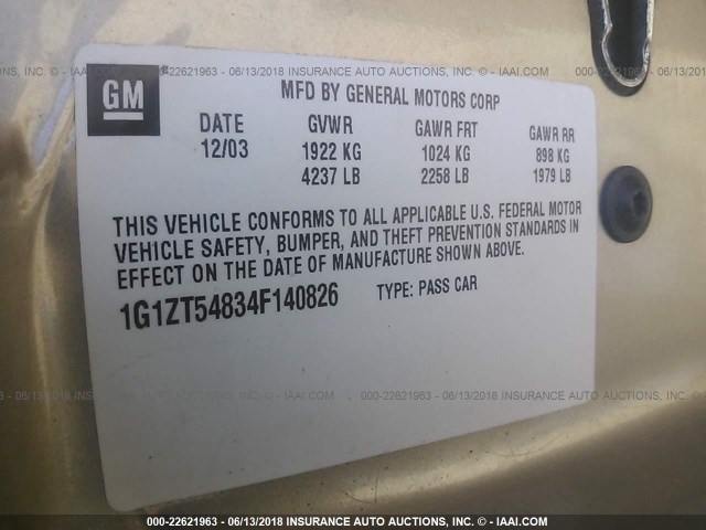 1G1ZT54834F140826 - 2004 CHEVROLET MALIBU LS 棕色 照片 9