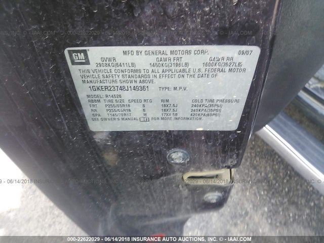 1GKER23748J149361 - 2008 GMC ACADIA SLT-1 Schwarz Foto 9