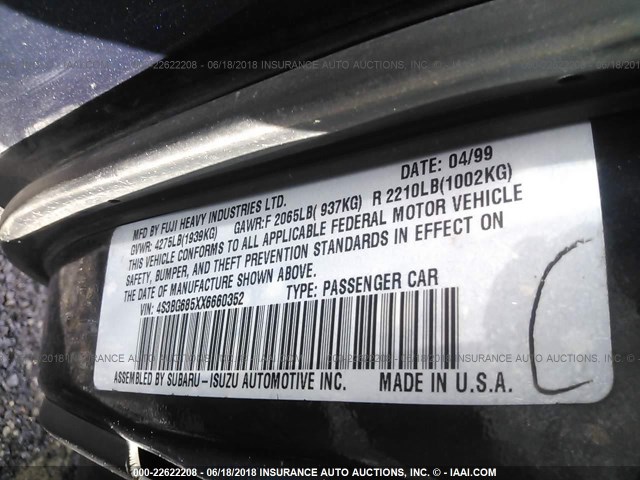 4S3BG685XX6660352 - 1999 SUBARU LEGACY OUTBACK/SSV/LIMITED/30TH BLUE photo 9