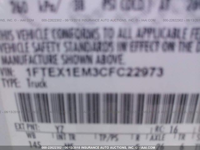 1FTEX1EM3CFC22973 - 2012 FORD F150 SUPER CAB WHITE photo 9