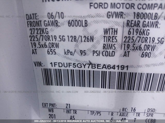 1FDUF5GY7BEA64191 - 2011 FORD F550 SUPER DUTY WHITE photo 10