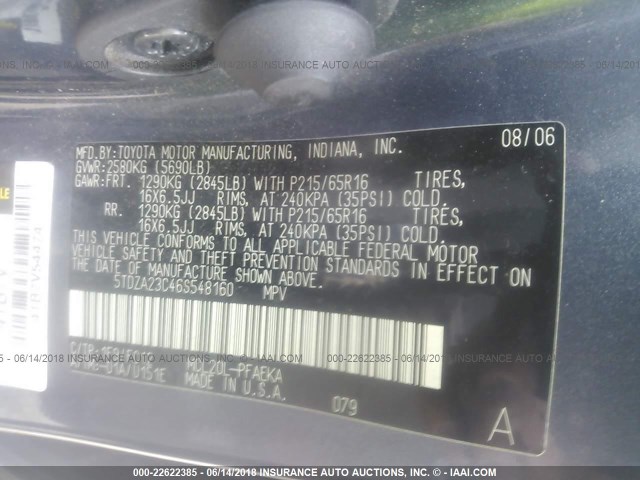 5TDZA23C46S548160 - 2006 TOYOTA SIENNA CE/LE GRAY photo 9