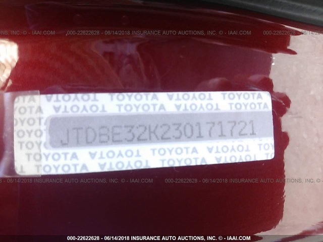 JTDBE32K230171721 - 2003 TOYOTA CAMRY LE/XLE RED photo 9