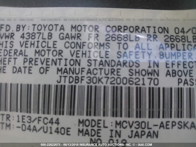 JTDBF30K720062170 - 2002 TOYOTA CAMRY LE/XLE/SE 灰色 照片 9