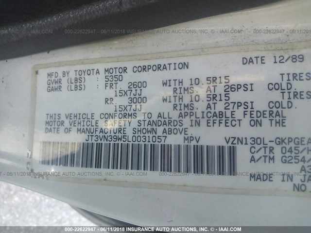 JT3VN39W5L0031057 - 1990 TOYOTA 4RUNNER VN39 SR5 白色 照片 9