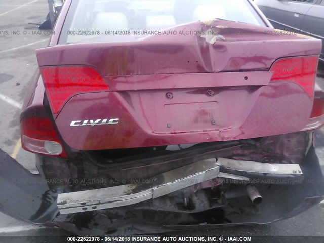 1HGFA16516L095080 - 2006 HONDA CIVIC LX RED photo 6