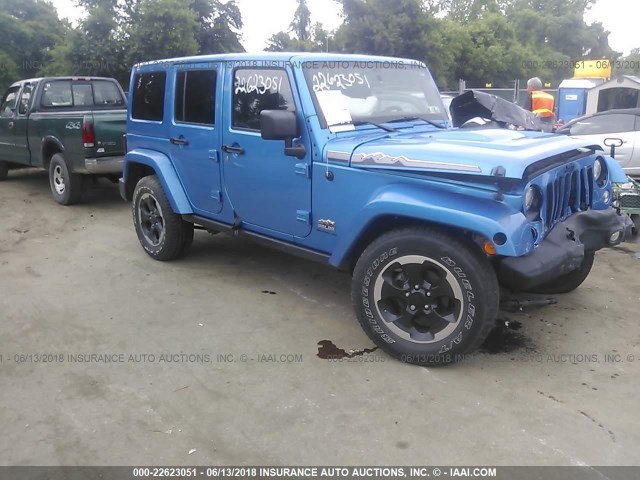 1C4BJWEG2EL231213 - 2014 JEEP WRANGLER UNLIMITE SAHARA BLUE photo 1