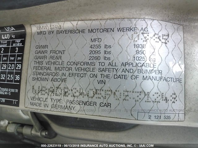 WBADB2405F0531248 - 1985 BMW 524 TD AUTOMATIC TAN photo 9