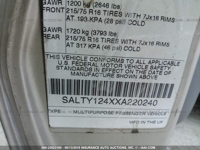 SALTY124XXA220240 - 1999 LAND ROVER DISCOVERY II  თაფლისფერი ფოტო 9