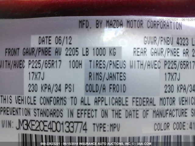 JM3KE2CE4D0133774 - 2013 MAZDA CX-5 TOURING Бордовый фото 9