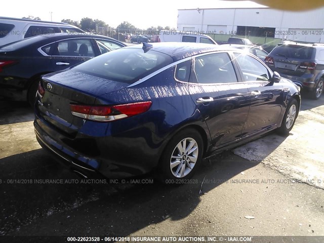 5XXGT4L3XJG191512 - 2018 KIA OPTIMA LX/S BLUE photo 4