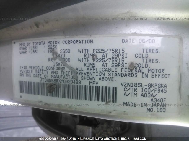 JT3HN86RXY0320483 - 2000 TOYOTA 4RUNNER SR5 SILVER photo 9