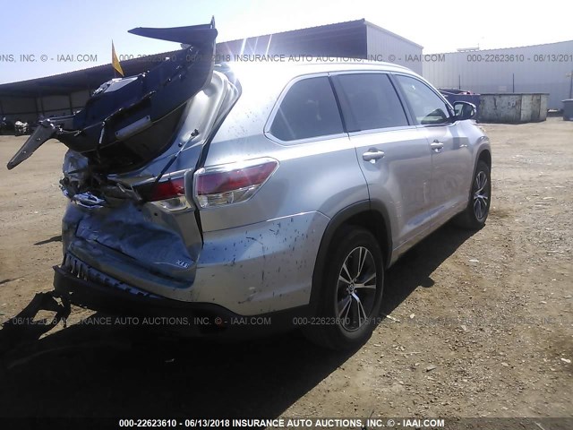 5TDKKRFH2GS163731 - 2016 TOYOTA HIGHLANDER XLE GRAY photo 4