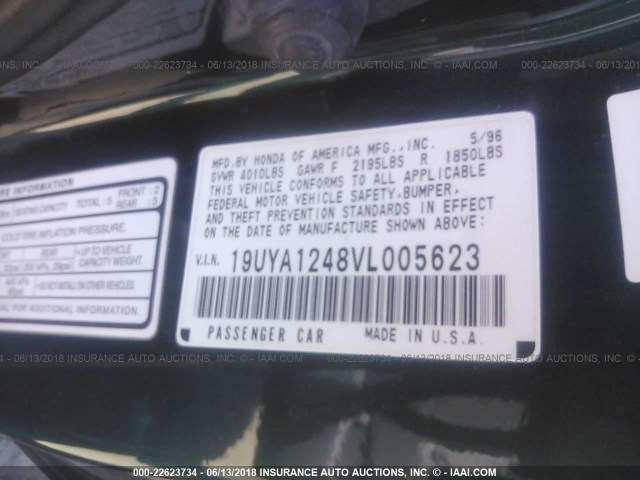 19UYA1248VL005623 - 1997 ACURA 2.2CL GREEN photo 9