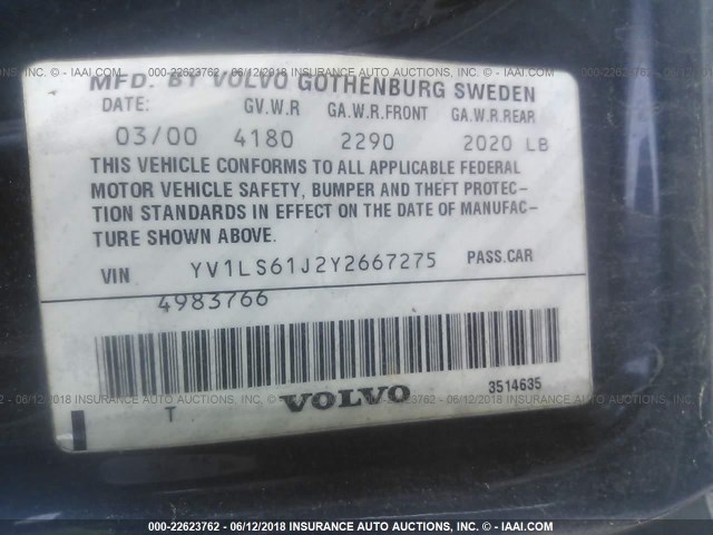 YV1LS61J2Y2667275 - 2000 VOLVO S70 SE BLUE photo 9