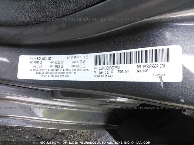 1C3CCCABXFN677210 - 2015 CHRYSLER 200 LIMITED GRAY photo 9