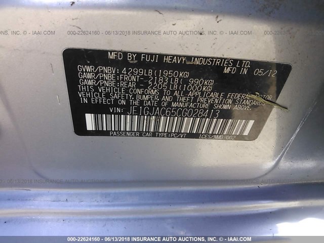 JF1GJAC65CG028413 - 2012 SUBARU IMPREZA PREMIUM SILVER photo 9