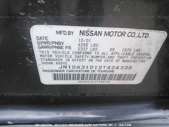 JN1DA31D12T424339 - 2002 NISSAN MAXIMA GLE/GXE/SE GRAY photo 9