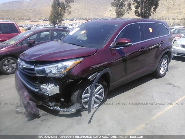 5TDZKRFHXFS058500 - 2015 TOYOTA HIGHLANDER LE/LE PLUS RED photo 2