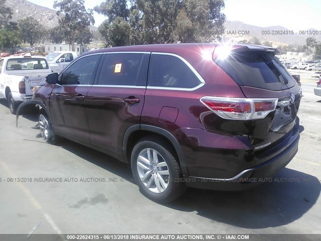 5TDZKRFHXFS058500 - 2015 TOYOTA HIGHLANDER LE/LE PLUS RED photo 3