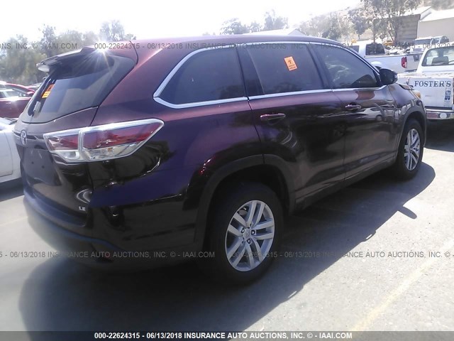 5TDZKRFHXFS058500 - 2015 TOYOTA HIGHLANDER LE/LE PLUS RED photo 4