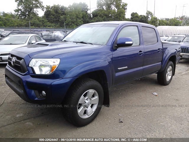 3TMJU4GNXEM162062 - 2014 TOYOTA TACOMA DOUBLE CAB PRERUNNER BLUE photo 2