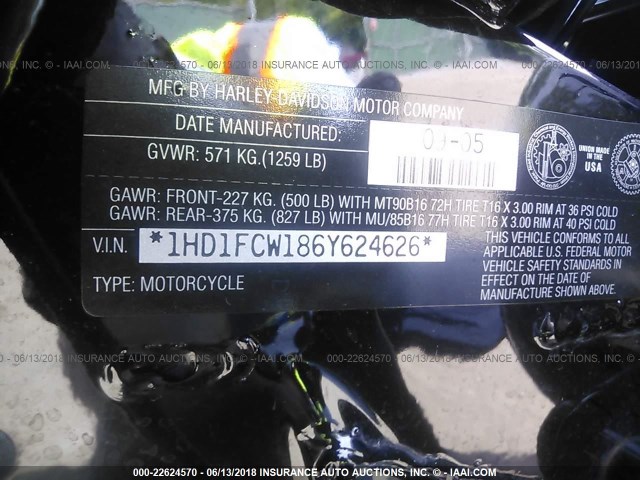 1HD1FCW186Y624626 - 2006 HARLEY-DAVIDSON FLHTCUI BLACK photo 10