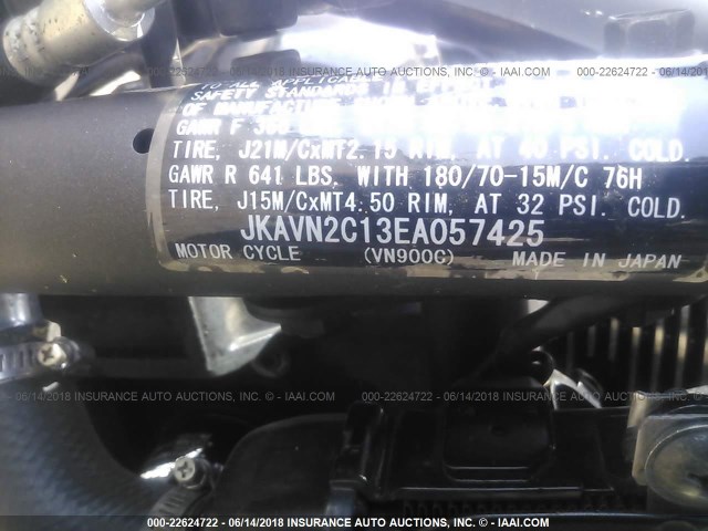 JKAVN2C13EA057425 - 2014 KAWASAKI VN900 C BLACK photo 10