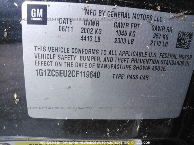 1G1ZC5EU2CF119640 - 2012 CHEVROLET MALIBU 1LT 黑色 照片 9