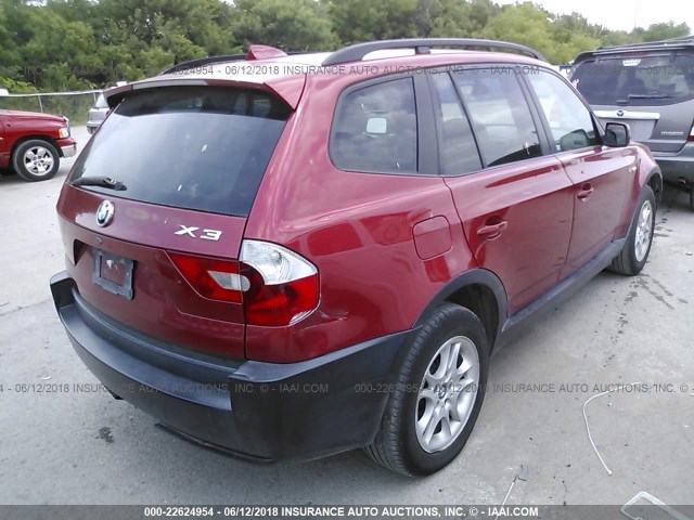 WBXPA73474WC38780 - 2004 BMW X3 2.5I BURGUNDY photo 4