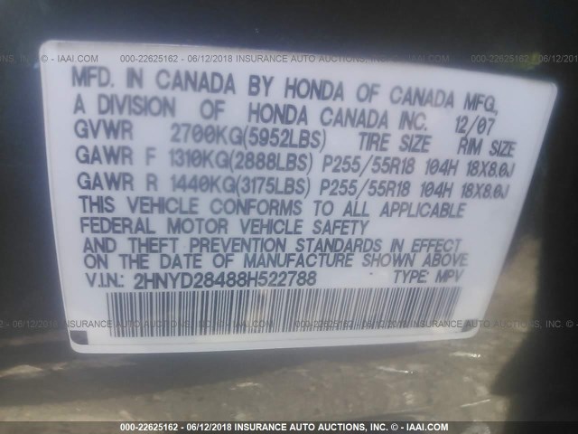 2HNYD28488H522788 - 2008 ACURA MDX TECHNOLOGY GRAY photo 9