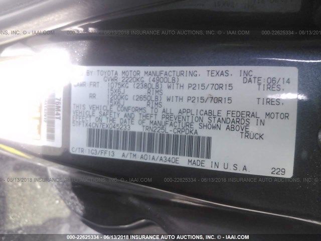 5TFTX4CN7EX045233 - 2014 TOYOTA TACOMA ACCESS CAB Grau Foto 9