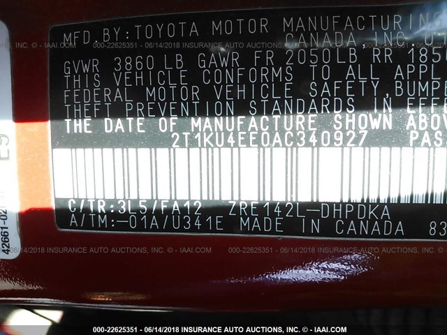 2T1KU4EE0AC340927 - 2010 TOYOTA COROLLA MATRIX  RED photo 9